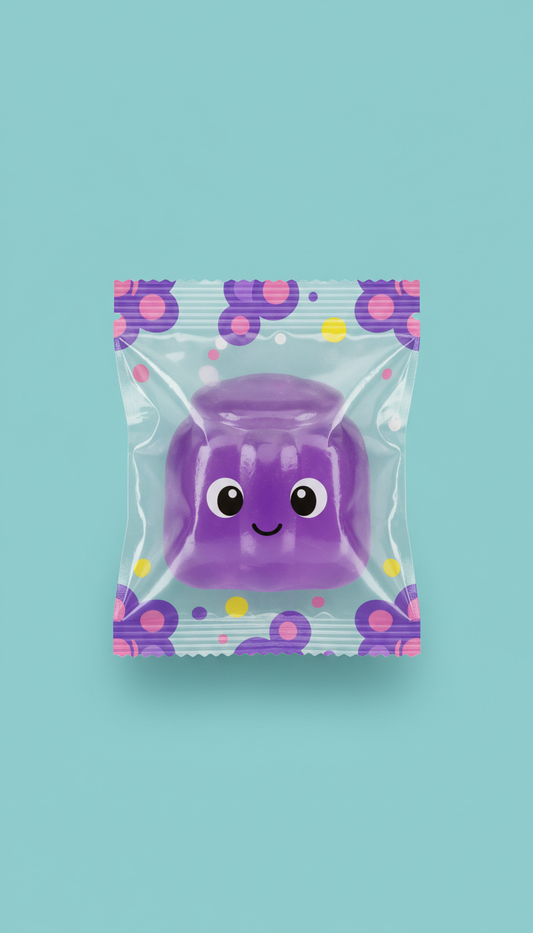Grape jelly squishy toy with cute face